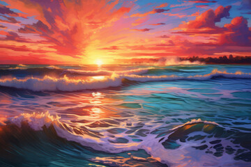 Fototapeta na wymiar Serene sunset over a tranquil ocean