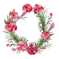 Zelfklevend Fotobehang Watercolor Sweet William Dianthus Wreath Hi  I get the ideas from nature. For the graphics an AI helps me. The processing of the images is done by me with a graphics program. © Maik
