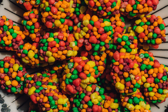 close up of colorful clusters of candy