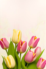 Spring background with colorful tulips bouquet isolated on white background, generative ai