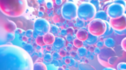 A blurred abstract background of blue and pink bubbles against a blue background.