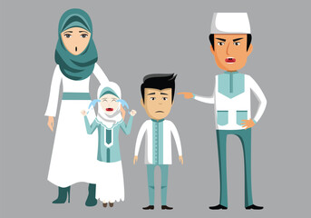 cartoon muslim family scolding their son
