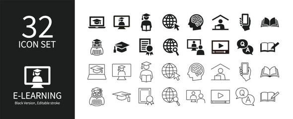 Icon set related to e-learning