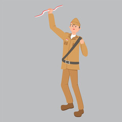 indonesian hero character cartoon pose raising one hand