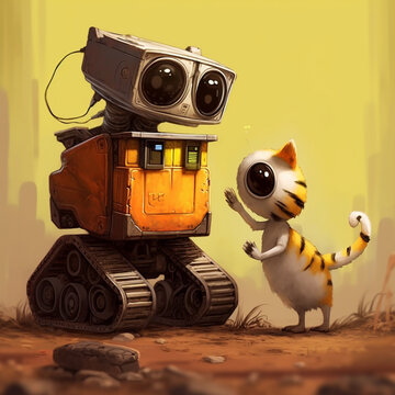 wall e kissing a cat. Carrtoon