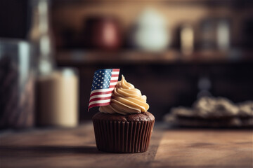 4th of July Cupcakes with sprinkles on vintage background. AI generated content