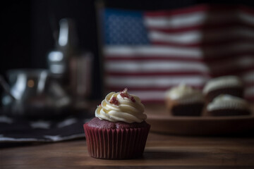 4th of July Cupcakes with sprinkles on vintage background. AI generated content