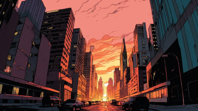 Comic book style cityscape