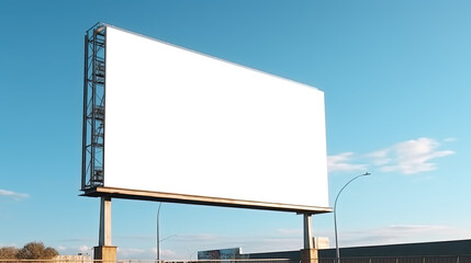 Blank billboard against blue sky, by ai generative