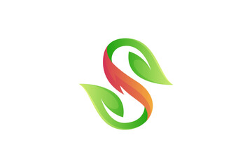 Obraz premium letter s and natural leaf logo design template