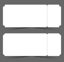 White blank ticket templates with shadow isolated on the gray background.