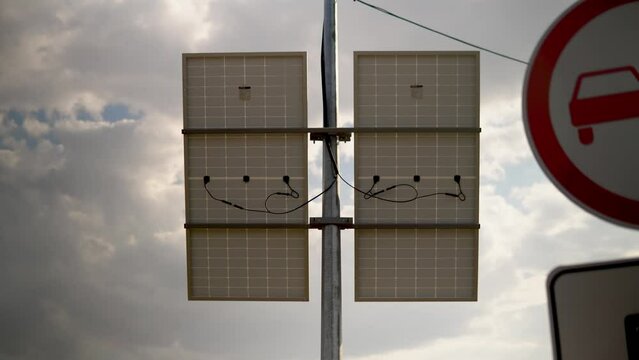 solar panel installation on a city pole to power s