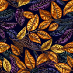 embroidered leaves, seamless pattern