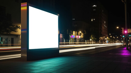 Obraz premium blank png glowing billboard on the night city street. by ai generative
