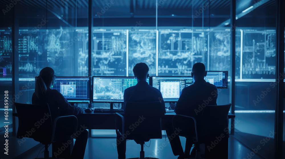 Wall mural digital world smart city, engineer working with digital technology security control power energy and