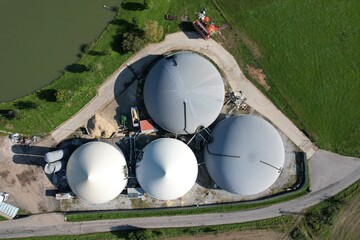 biogas production, biogas plants, bioenergy,aerial panorama landscape view of bio gas production facility and powerplant,European energy crisis,green renewable energy production, Czech republic,Europe © Semi