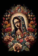 Fototapeta premium Mexican style Mother of God among the flowers, generative AI