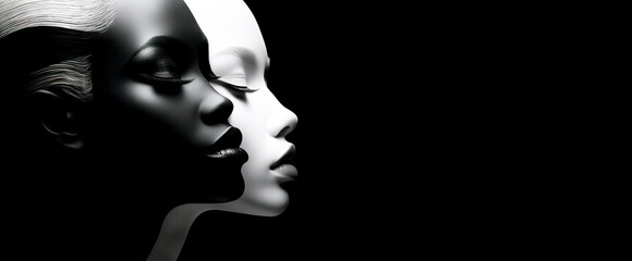 Contrasting Beauty. Captivating Black and White Female Models in a Mesmerizing Head Image. Generative AI.