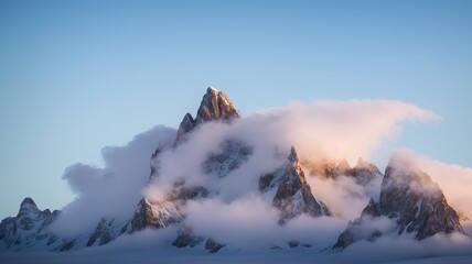 A Beautifully Atmosphericy Photo Of A Mountain Peak With Clouds AI Generative