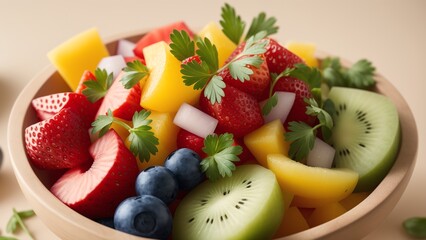 A Picture Of A Brilliantly Colorful Fruit Salad In A Bowl AI Generative