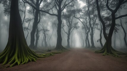 A Depiction Of A Stunningly Realistic Forest Scene With A Dirt Road AI Generative
