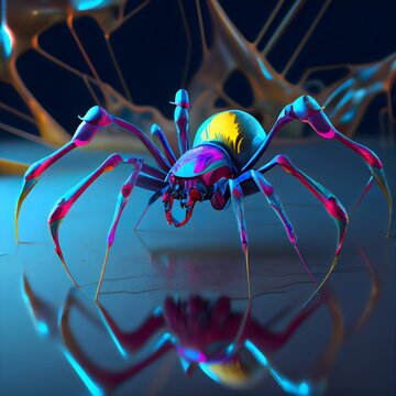 Futuristic spider print blue pink purple and yellow.