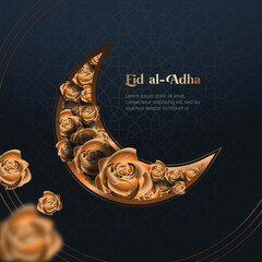 Vector eid al adha mubarak greeting card with Golden Rose design