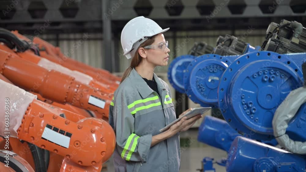 Wall mural maintenance engineer worker working with robotic machine at factory