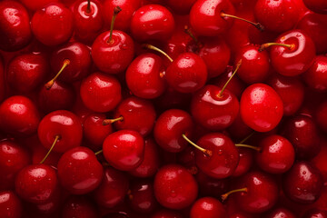 Bright red cherry fruits background. Generative AI