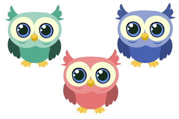 set of colorful Owls icons. vector illustration.