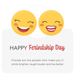 International Friendship Day social network template.
Two yellow emoji laughing with big smiles. Vector illustration with optional best friends text