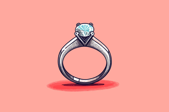 Doodle inspired - Engagement Ring, cartoon sticker, sketch, vector, Illustration