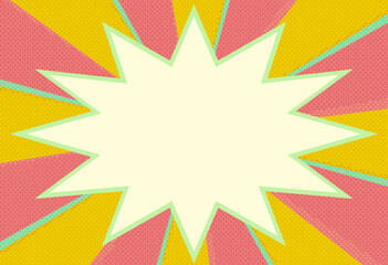 レトロなドット柄のサンバーストとジグザクの吹き出し背景イラスト