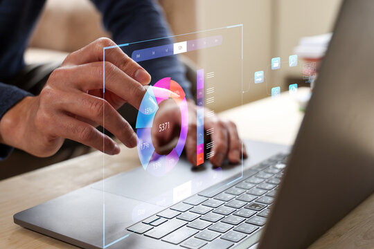 DevOps concept, software development, IT operations, agile programming, Concept with dev ops icon on computer screen and project manager, coder or sysadmin typing on keyboard, high software quality