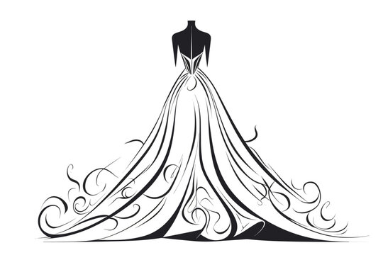 Doodle inspired Bridal gown, cartoon sticker, sketch, vector, Illustration