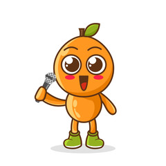 Cute cartoon orange fruit singer character holding mic