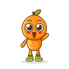 A happy orange waving its hands. Cute funny orange fruit waving hand character