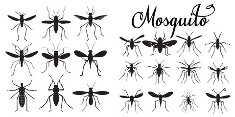 A set of mosquito silhouettes vector design.