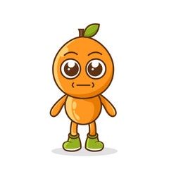 a picture of orange fruit with a flat expression. No words straight face orange fruit emoji. Vector flat design emoticon icon isolated on white background.