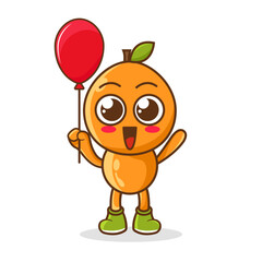 Cartoon of orange fruit holding a balloon , character design