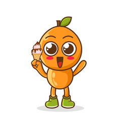 Cute Cartoon orange fruit character holding ice cream cone