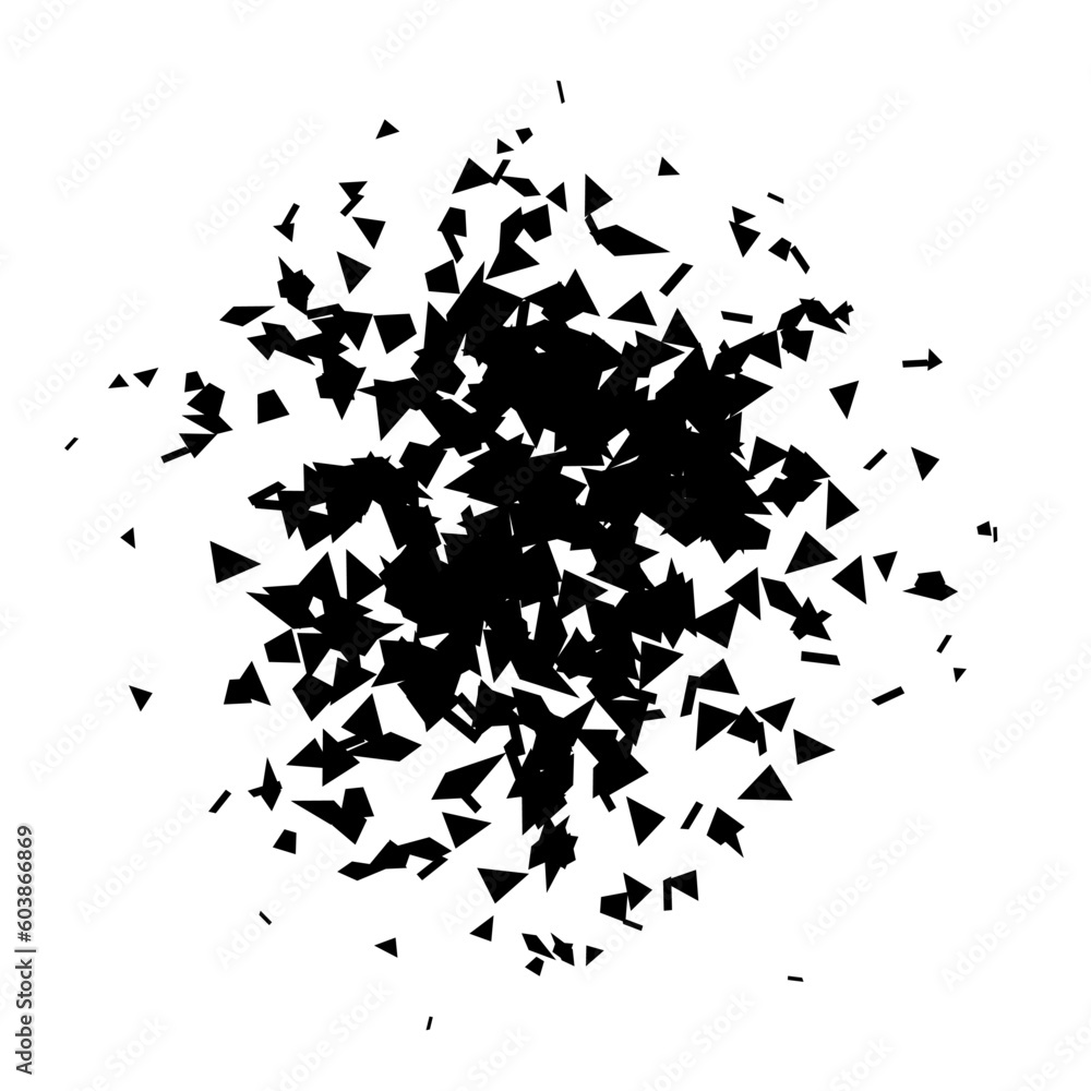 Poster shatters and debris radial shape. broken pieces, specks and particles. abstract explosion and burst 