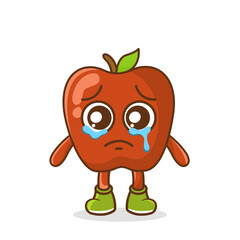 Funny crying emoticon. apple character with tears in eyes