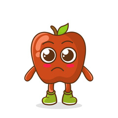 sad emoji apple character, fruit character vector. apple character illustration