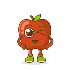 wink apple cute fruit character mascot vector design