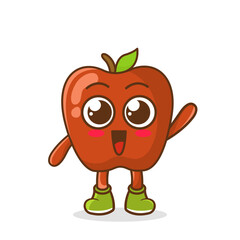 A happy apple waving its hands. Cute funny apple fruit waving hand character