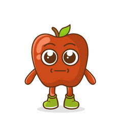 a picture of apple fruit with a flat expression. No words straight face apple fruit emoji. Vector flat design emoticon icon isolated on white background.