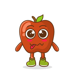 apple character in sweet expression while sticking out her tongue