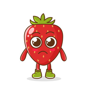 sad emoji strawberry character, fruit character vector. strawberry character illustration