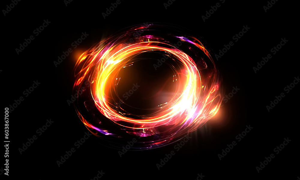 Wall mural glow swirl light effect. circular lens flare. abstract rotational lines on transparent background